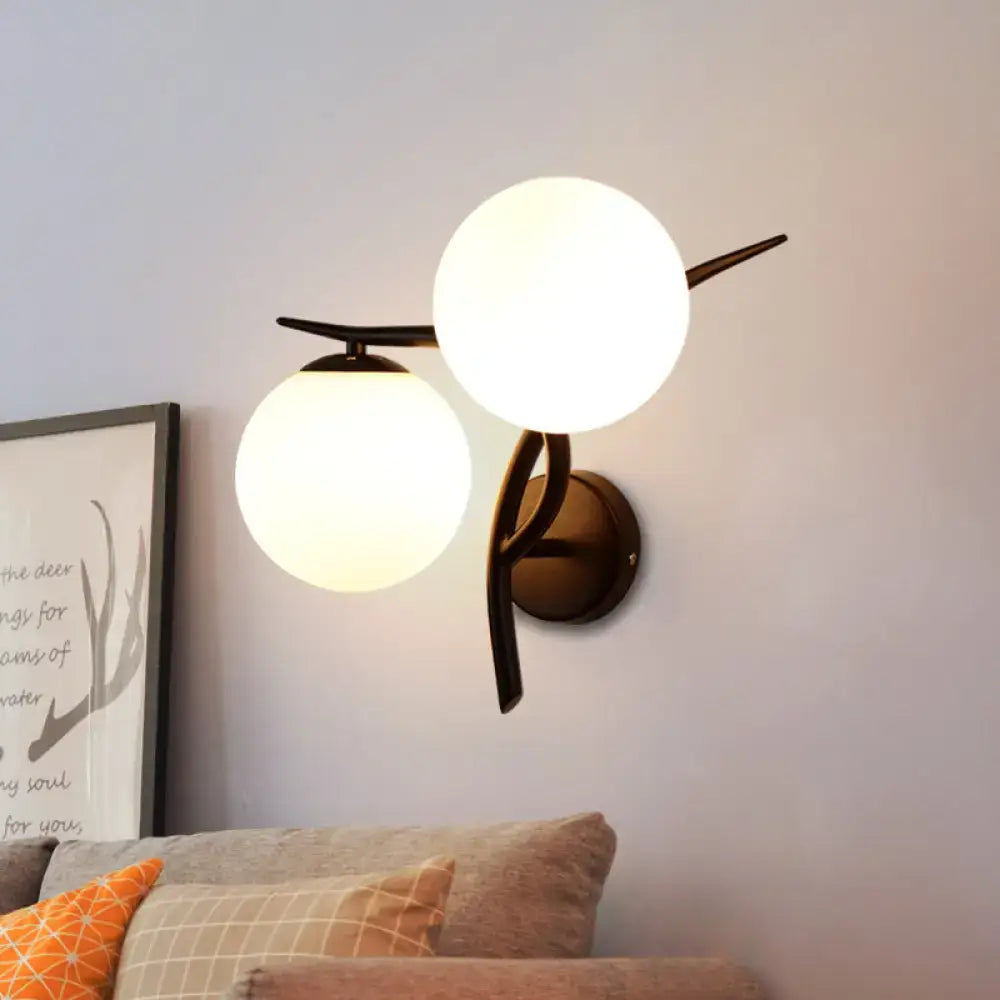 Modernist silver & black light fixture with milky glass for bedroom