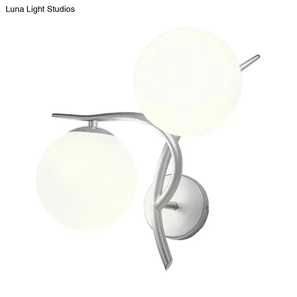 Modernist silver & black light fixture with milky glass for bedroom
