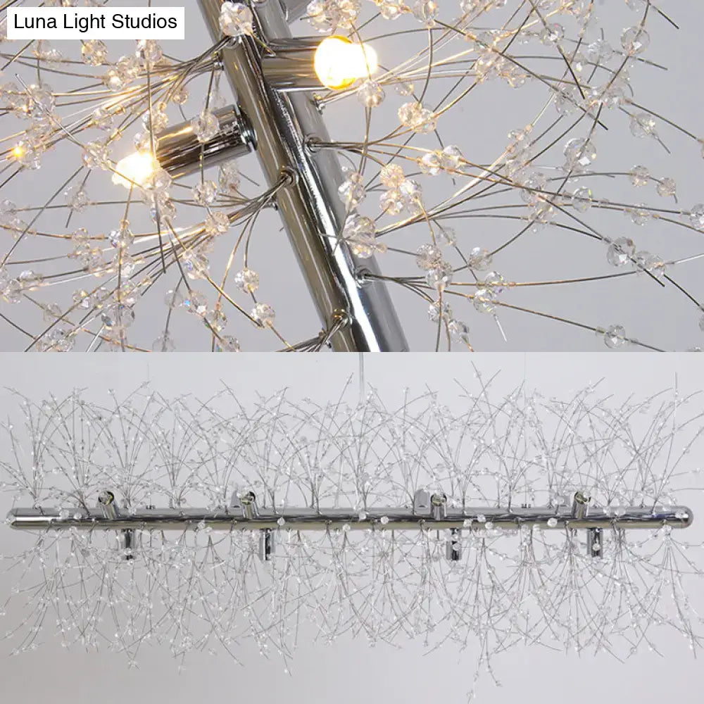 DecorBites™ Modernist Metallic Branch Island Pendant Light | Silver Hanging Lamp with Crystal Bead Deco | 27.5"/35.5" Width