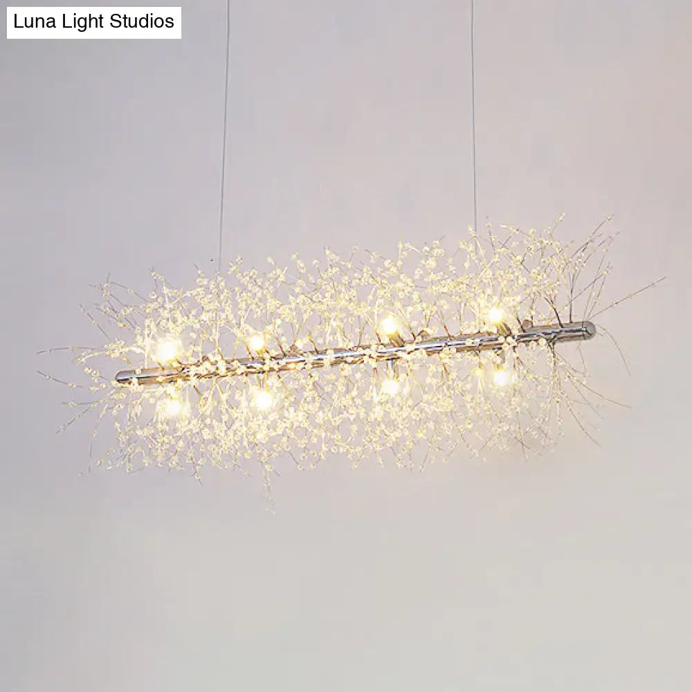 DecorBites™ Modernist Metallic Branch Island Pendant Light | Silver Hanging Lamp with Crystal Bead Deco | 27.5"/35.5" Width