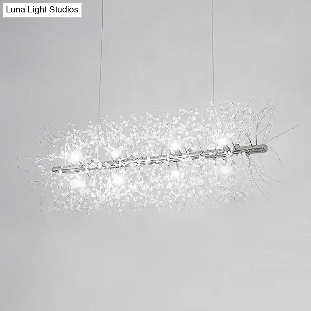 DecorBites™ Modernist Metallic Branch Island Pendant Light | Silver Hanging Lamp with Crystal Bead Deco | 27.5"/35.5" Width
