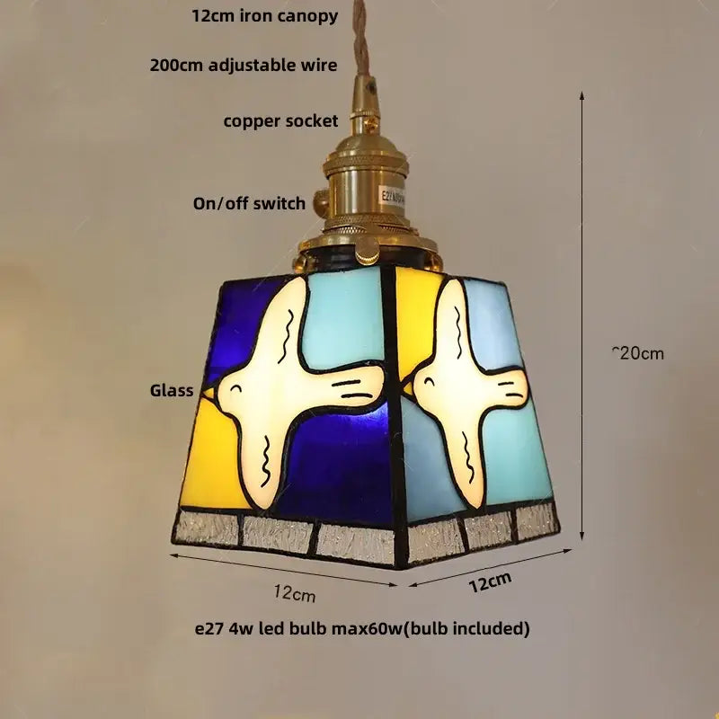 DecorBites™ Conch Glass LED Pendant Light Fixture Tiffany Children Dining Room Hang Lamp