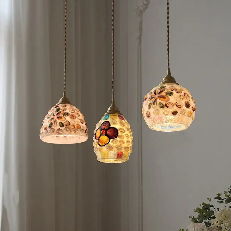 DecorBites™ Conch Glass LED Pendant Light Fixture Tiffany Children Dining Room Hang Lamp
