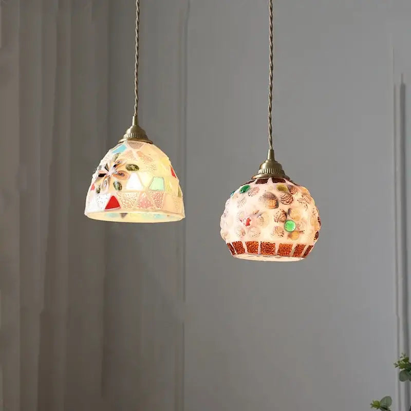 DecorBites™ Conch Glass LED Pendant Light Fixture Tiffany Children Dining Room Hang Lamp
