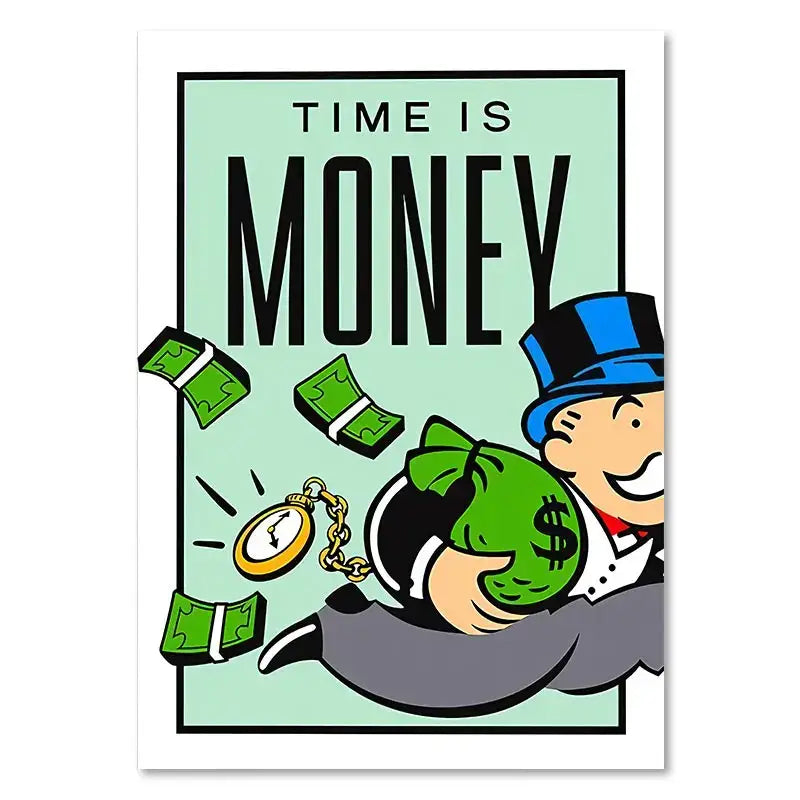 Monopoly millionaire dollar cartoon canvas art for office or bedroom