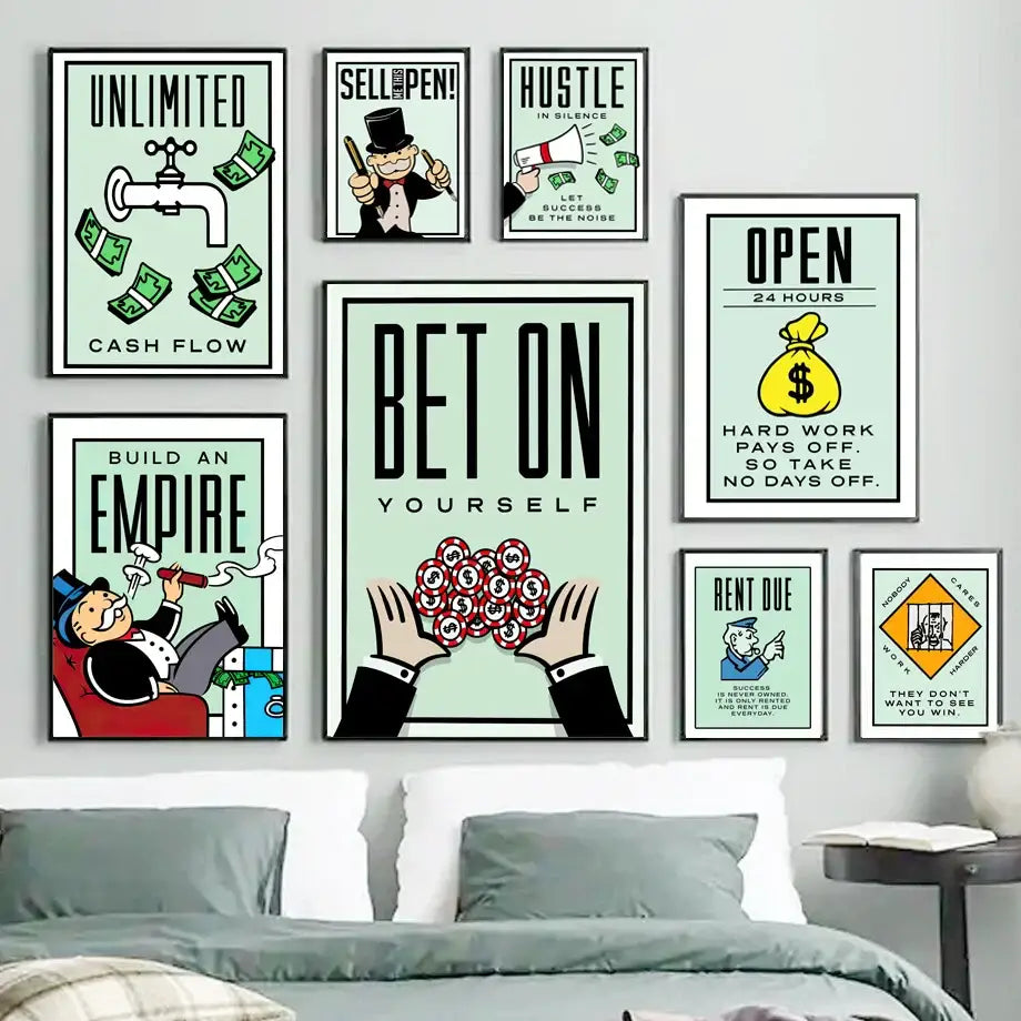 Monopoly millionaire dollar cartoon canvas art for office or bedroom
