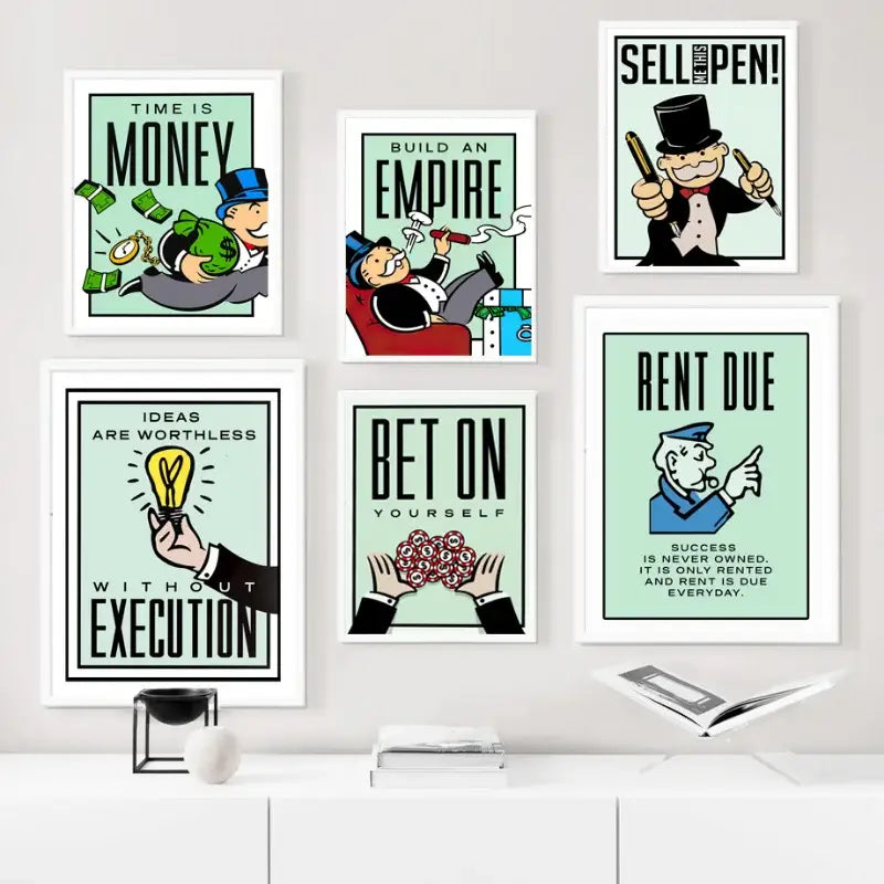 Monopoly millionaire dollar cartoon canvas art for office or bedroom
