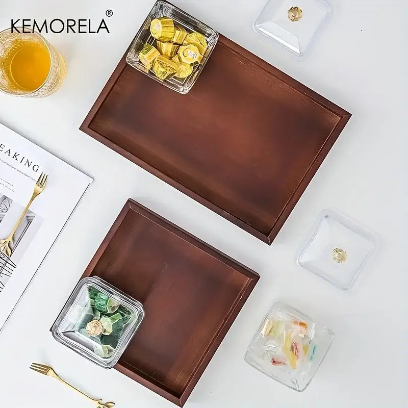 Natural bamboo wooden rectangular tea tray set of 3 dining room