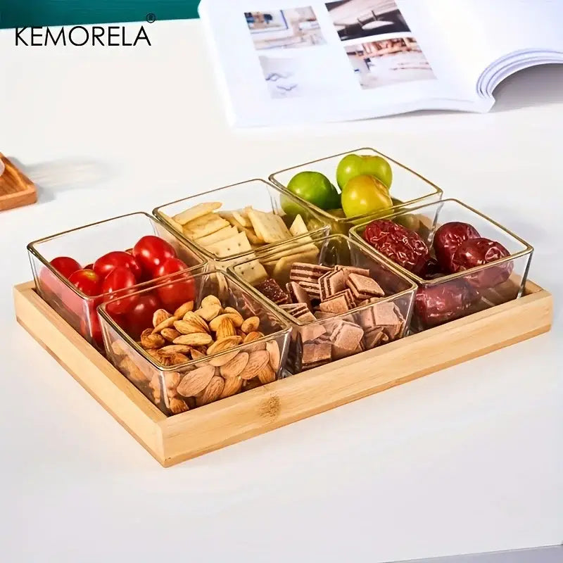 Natural bamboo wooden rectangular tea tray set of 3 dining room