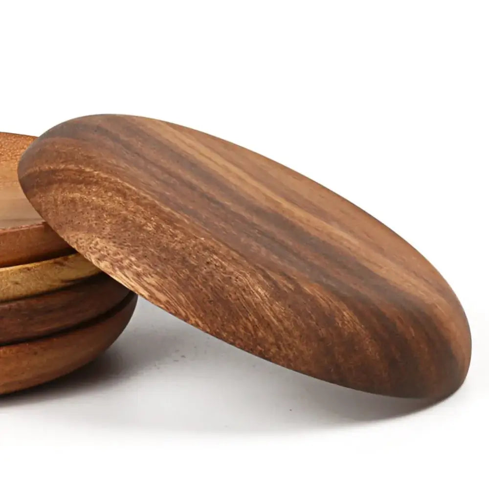 Natural beech wooden round plate set of 3 kitchen and dining room