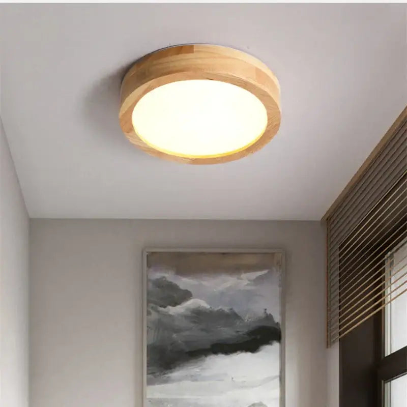 Natural circular wood ceiling lamp living room led lighting