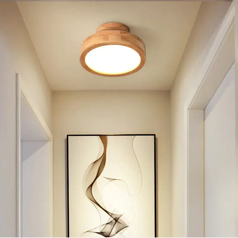 Natural circular wood ceiling lamp living room led lighting