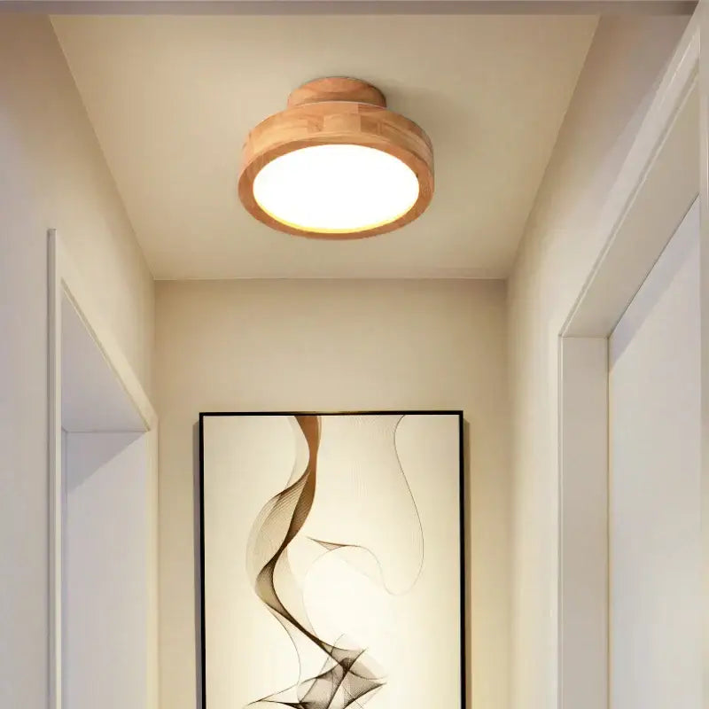 Natural circular wood ceiling lamp living room led lighting