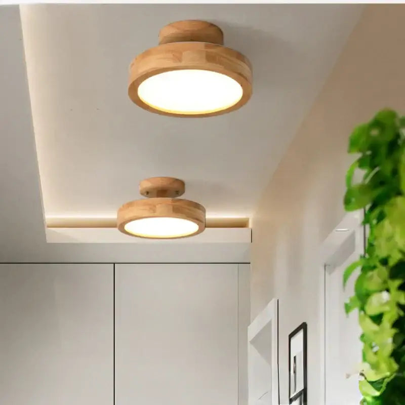 Natural circular wood ceiling lamp living room led lighting