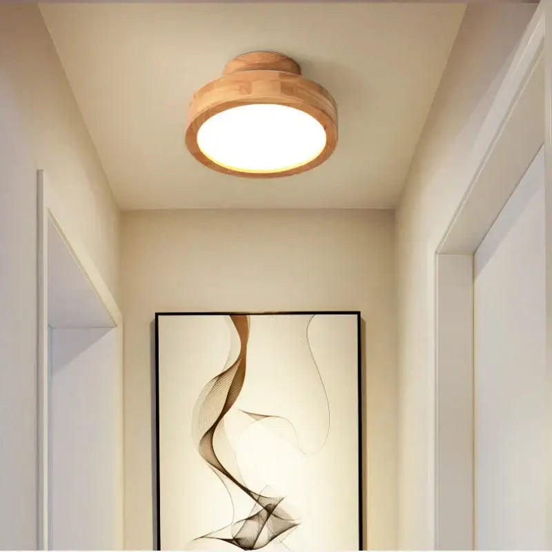 Natural circular wood ceiling lamp living room led lighting