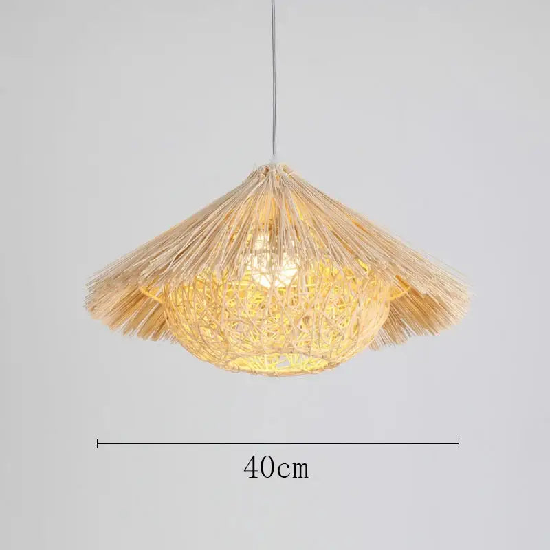 Natural woven rattan pendant light dining room straw hat chandelier