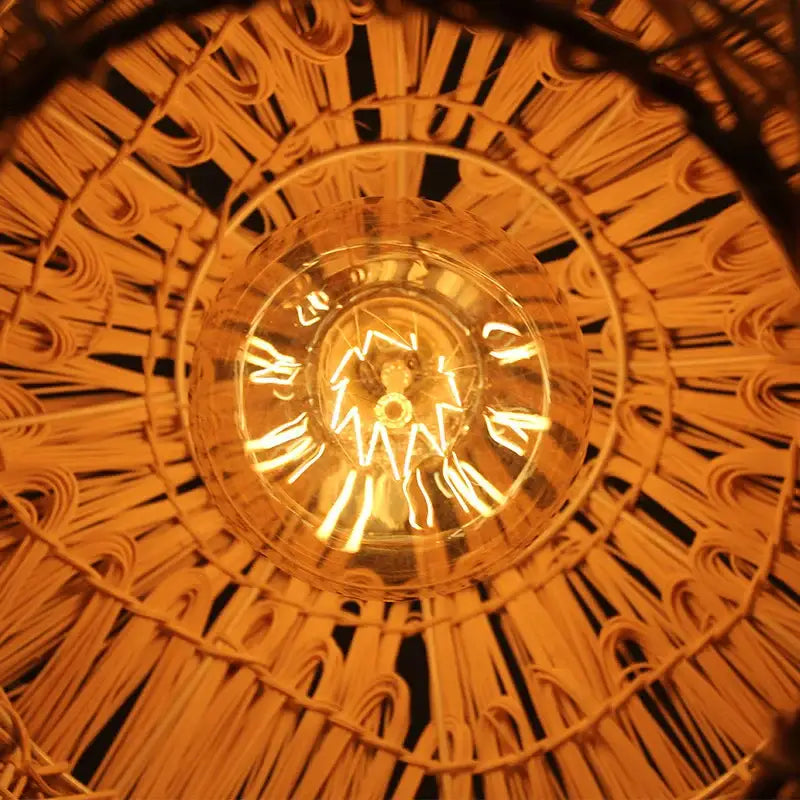 Natural woven rattan pendant light dining room straw hat chandelier