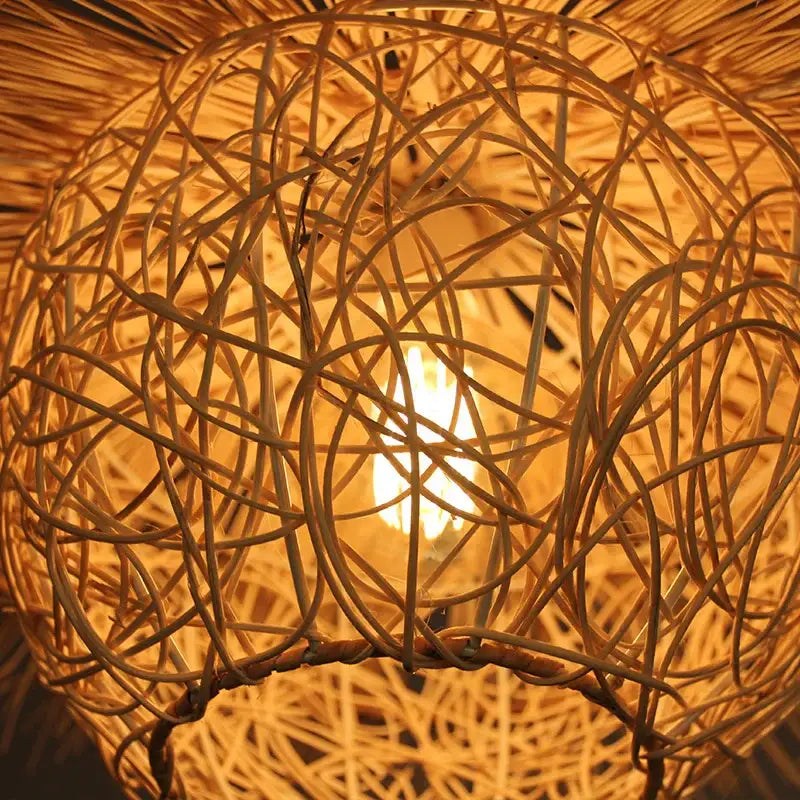 Natural woven rattan pendant light dining room straw hat chandelier