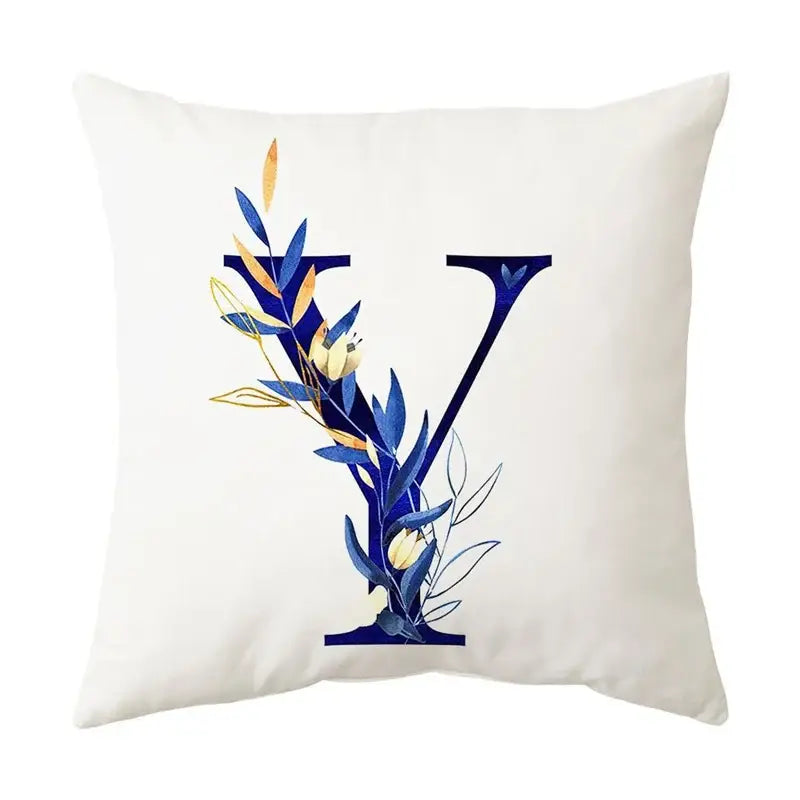 DecorBites™ Blue Alphabet Flower Letter Pillowcase for Home Decor