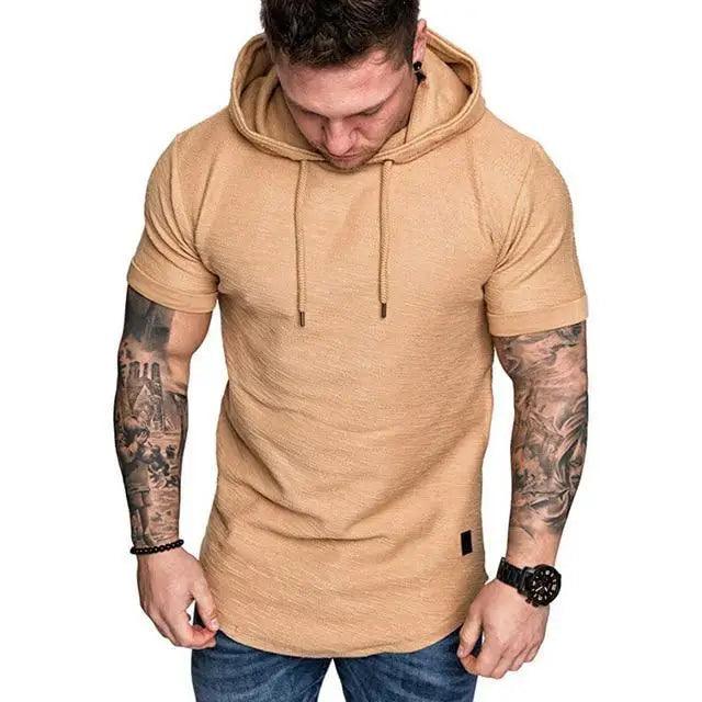 New Mens Hoodies Sweatshirts Short Sleeve Men Hoodies Sweatshirt Casual Solid Color  Workout Hooded Tank Tops Summer Hoodies Sports Short Sleeve T Shirt Tank Top for Gym