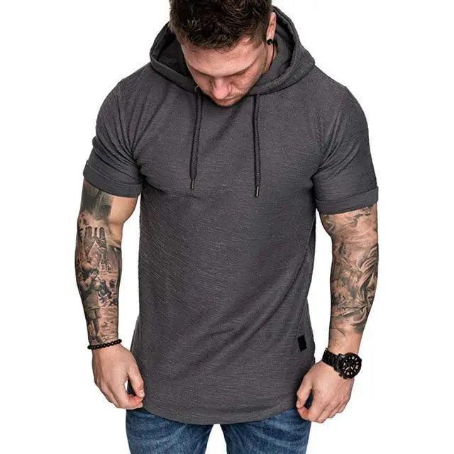 New Mens Hoodies Sweatshirts Short Sleeve Men Hoodies Sweatshirt Casual Solid Color  Workout Hooded Tank Tops Summer Hoodies Sports Short Sleeve T Shirt Tank Top for Gym