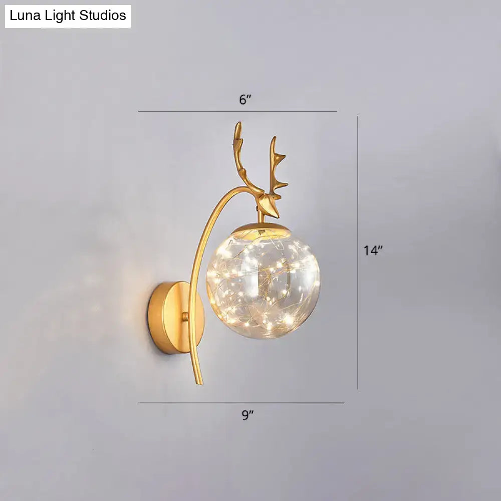 Nordic ball wall mount black antler sconce bedroom fairy light