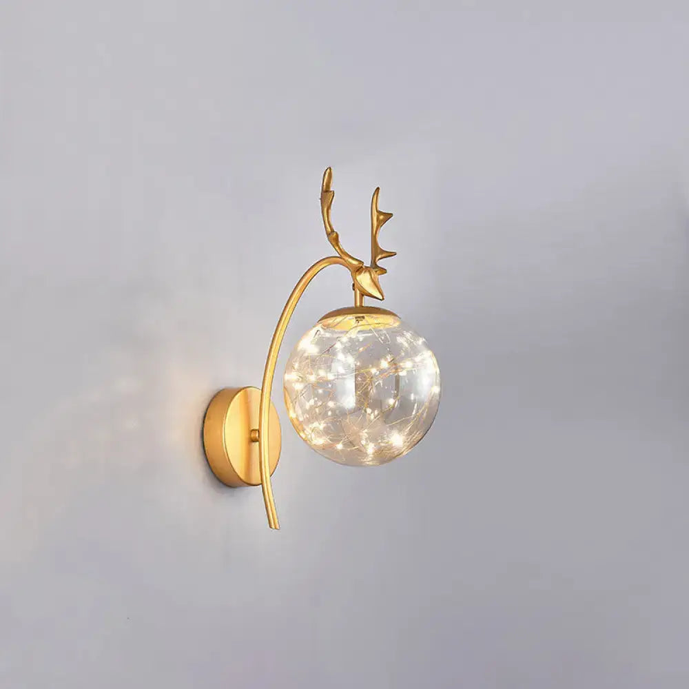 Nordic ball wall mount black antler sconce bedroom fairy light