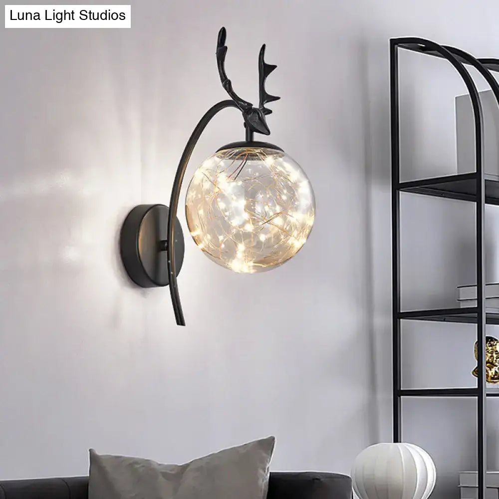 Nordic ball wall mount black antler sconce bedroom fairy light