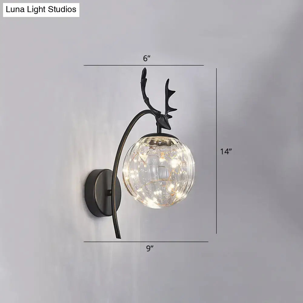 Nordic ball wall mount black antler sconce bedroom fairy light