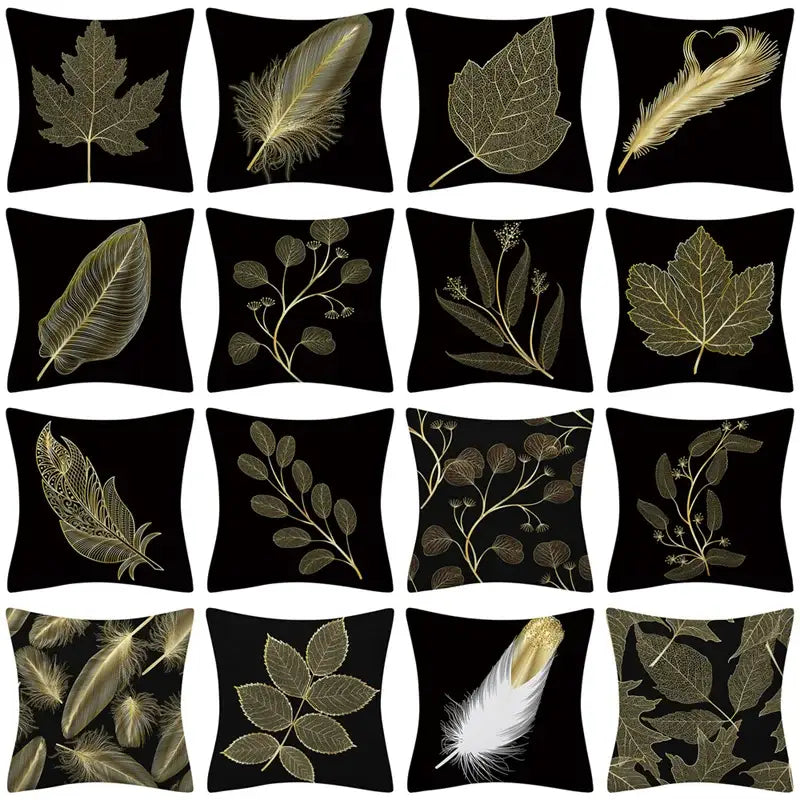 45x45cm Golden Leaves Pillow Cases by DecorBites™ - Nordic Ins Black Sofa Decor
