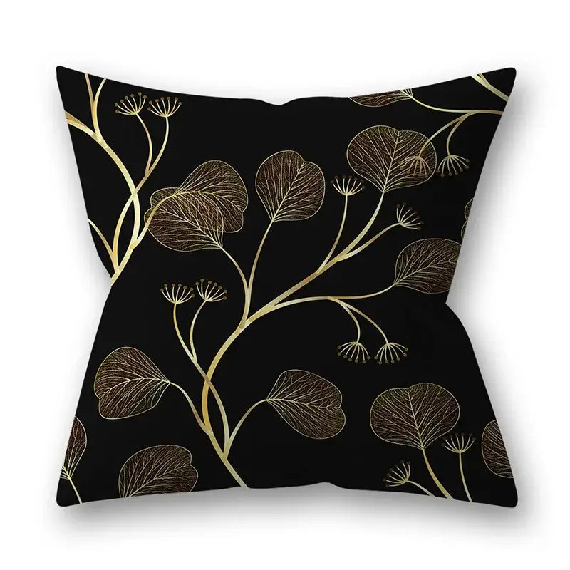 45x45cm Golden Leaves Pillow Cases by DecorBites™ - Nordic Ins Black Sofa Decor