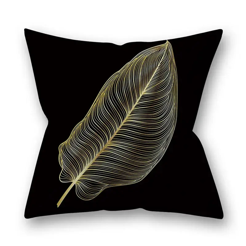 45x45cm Golden Leaves Pillow Cases by DecorBites™ - Nordic Ins Black Sofa Decor