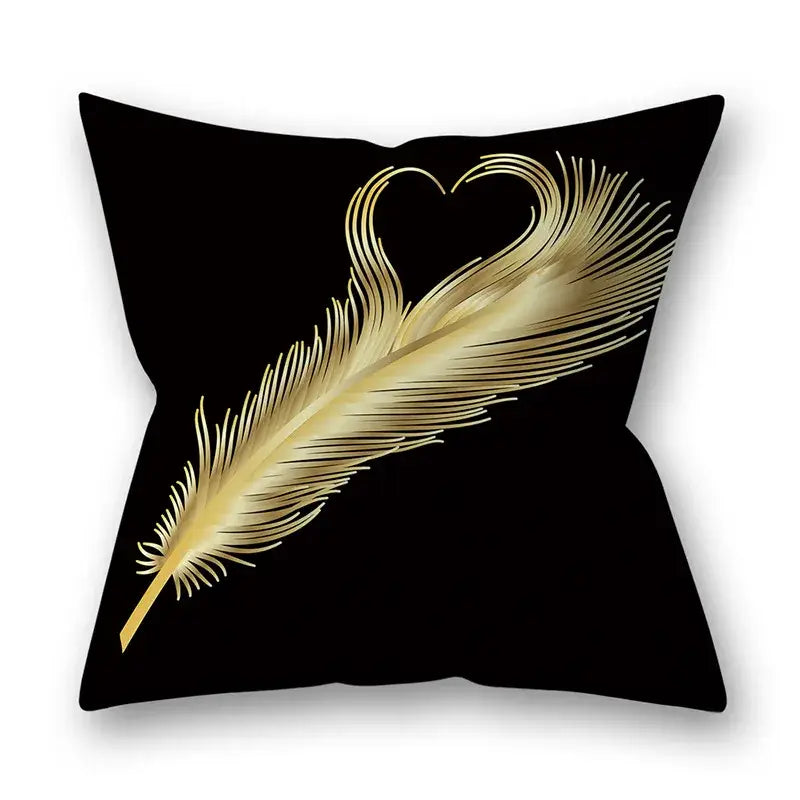 45x45cm Golden Leaves Pillow Cases by DecorBites™ - Nordic Ins Black Sofa Decor