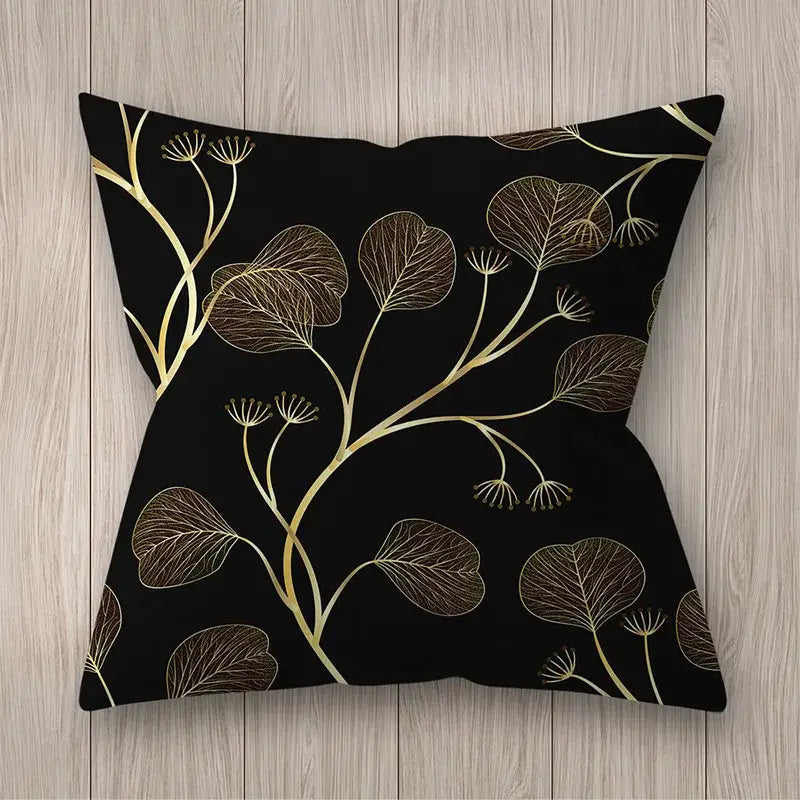 45x45cm Golden Leaves Pillow Cases by DecorBites™ - Nordic Ins Black Sofa Decor