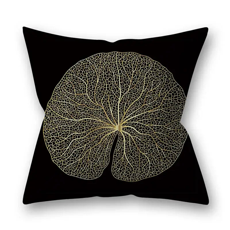 45x45cm Golden Leaves Pillow Cases by DecorBites™ - Nordic Ins Black Sofa Decor