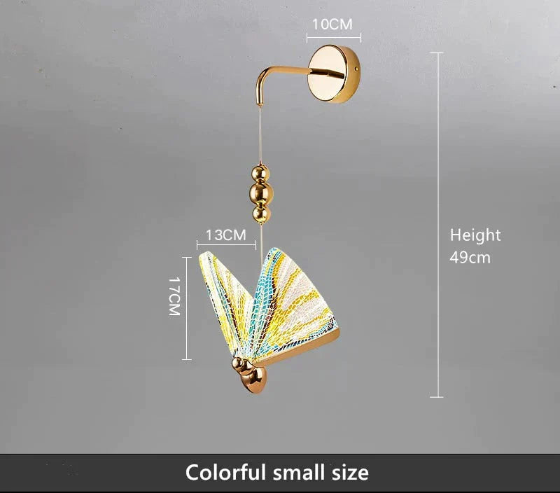 Gold and patterned butterfly led wall light for bedroom