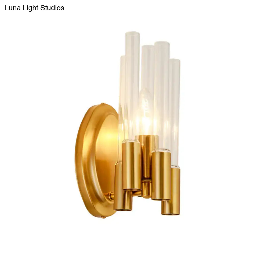 Nordic gold tube wall lamp with clear glass for living room