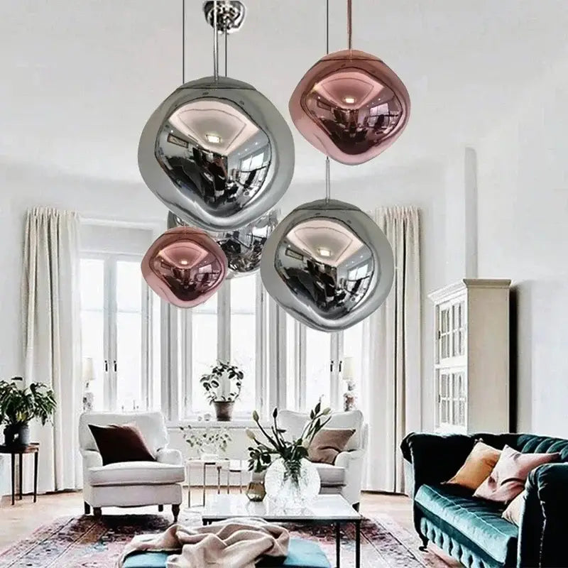Nordic lava glass chandelier amber & gold dining room pendant light