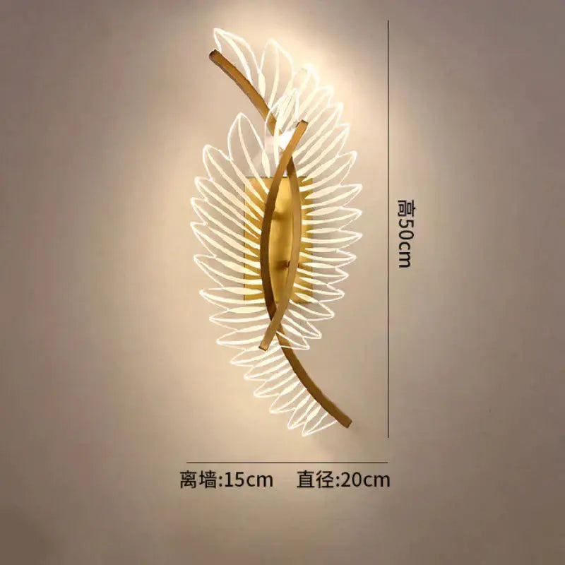 Nordic modern art gold feather wall lamp bedroom sconce