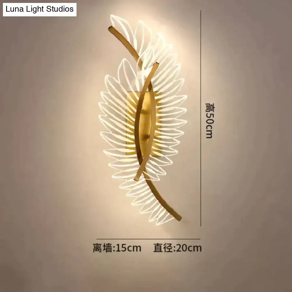 Nordic modern art gold feather wall lamp bedroom sconce