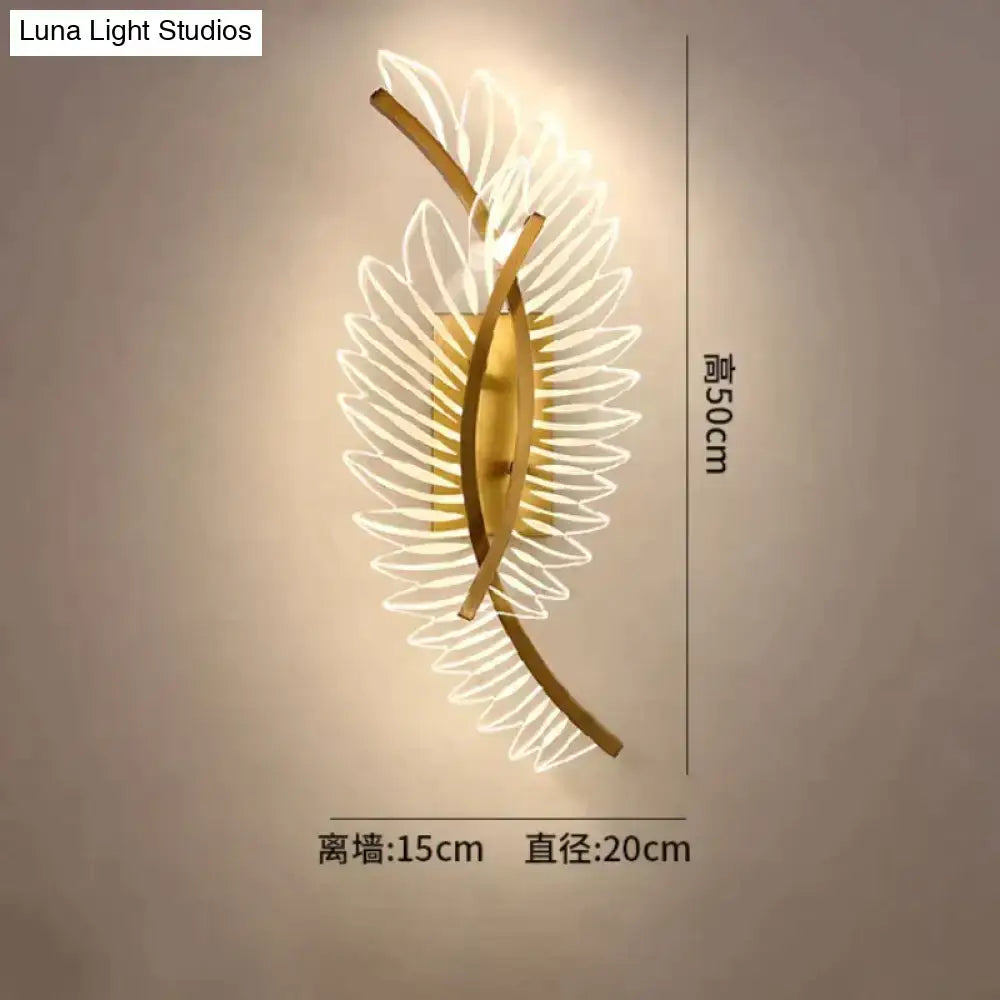Nordic modern art gold feather wall lamp bedroom sconce