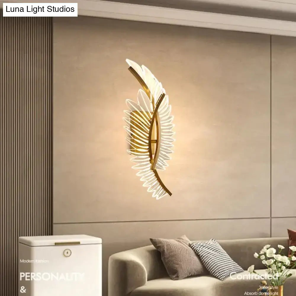 Nordic modern art gold feather wall lamp bedroom sconce