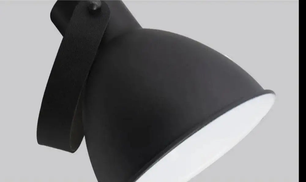 Black finish algunda plug wall sconce bedroom metal light with leather strap