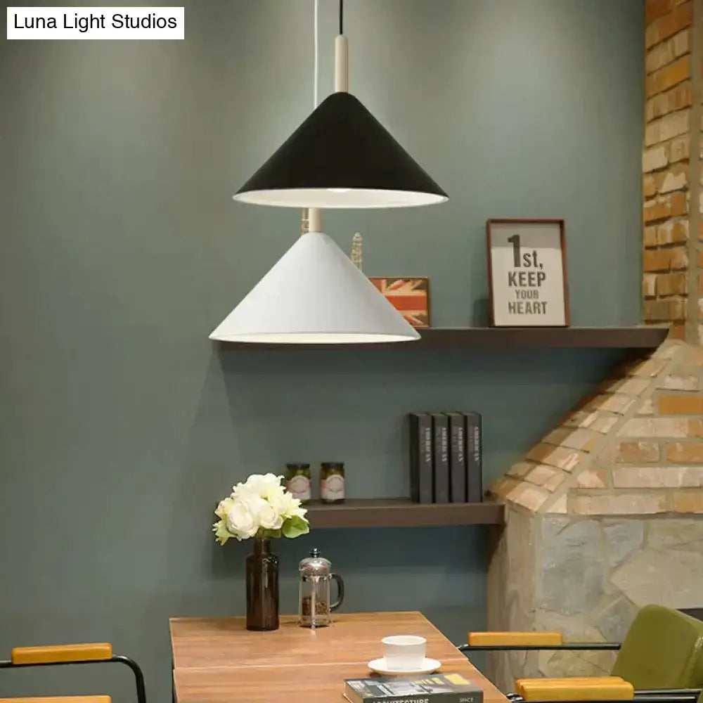 Nordic simple kitchen pendant light matte black conical led lamp