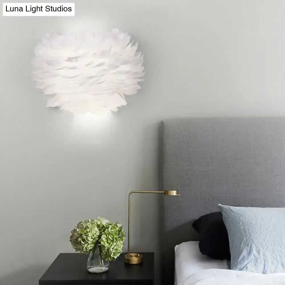 DecorBites™ White Feather Nordic Wall Sconce with Blossoming Flower Design for Girls' Bedroom Lighting