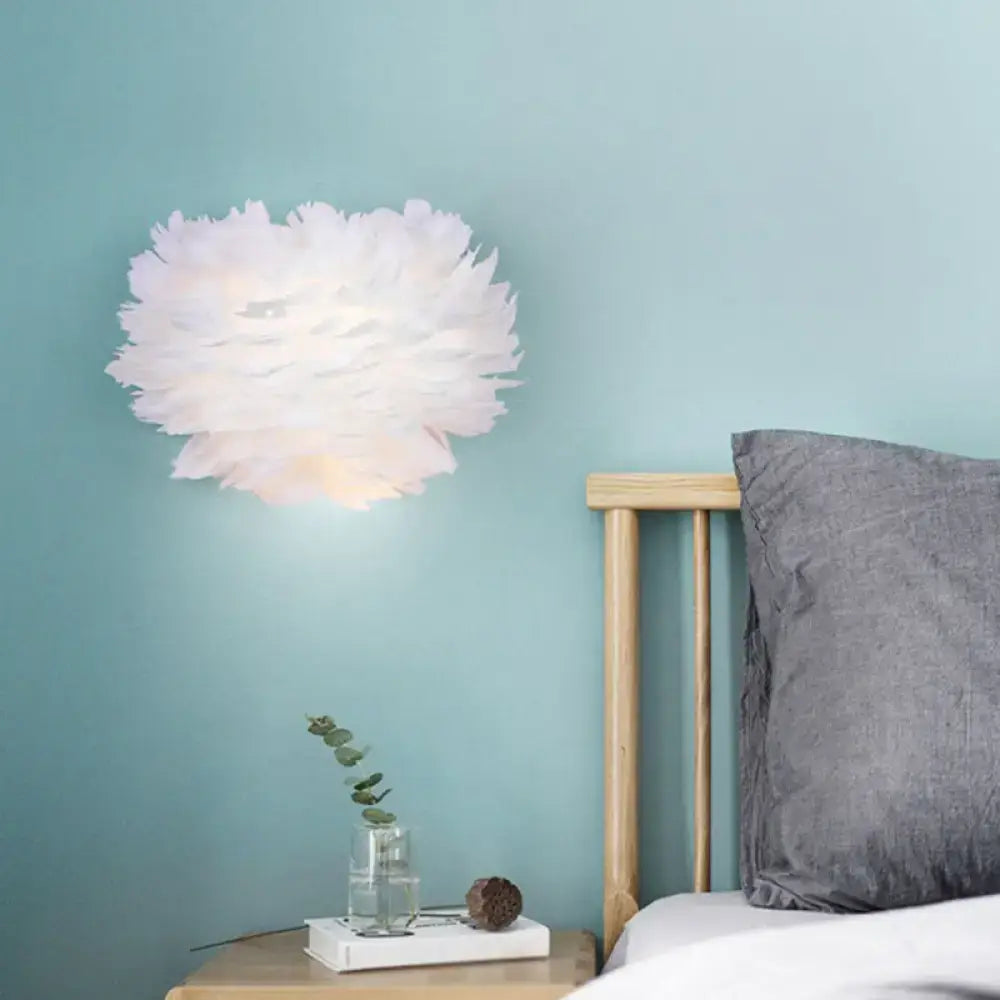 DecorBites™ White Feather Nordic Wall Sconce with Blossoming Flower Design for Girls' Bedroom Lighting