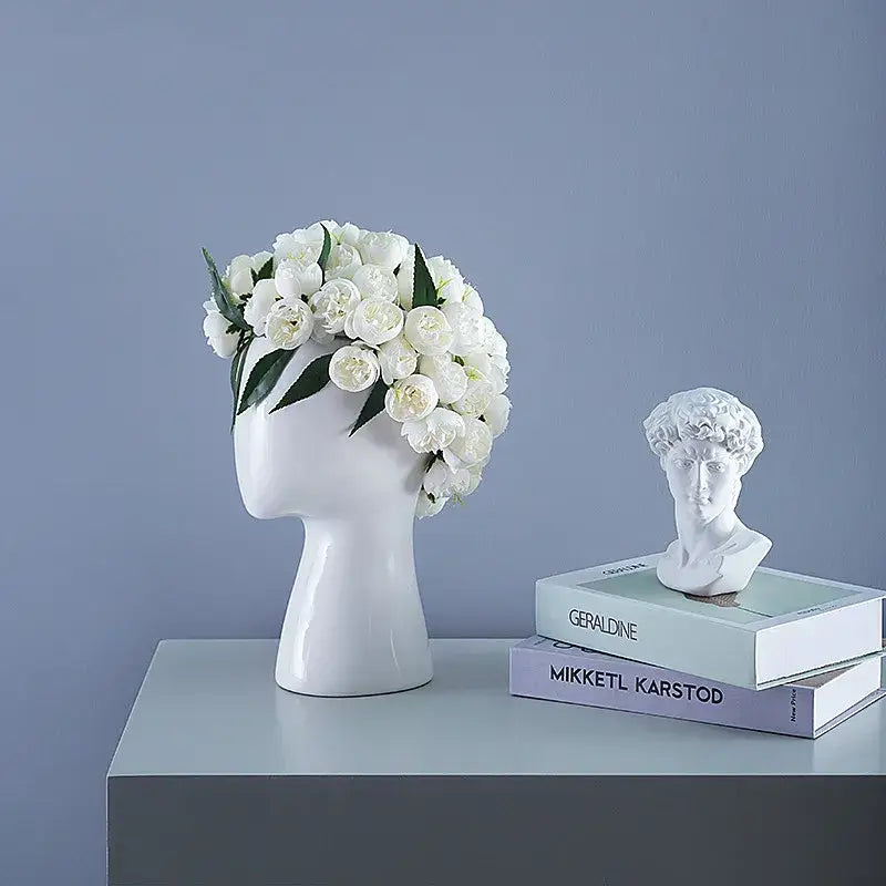 DecorBites™ Human Head Ceramic Vase for Nordic Style Flower Arrangement
