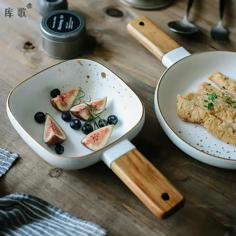 DecorBites™ Ceramic Wood Handle Bowl: Nordic Style Salad & Noodle Tableware
