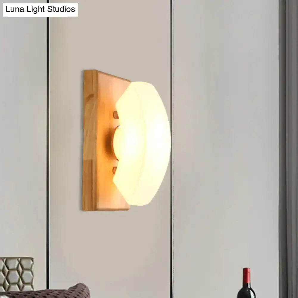 Nordic wood and frosted white glass wall light – bedroom sconce