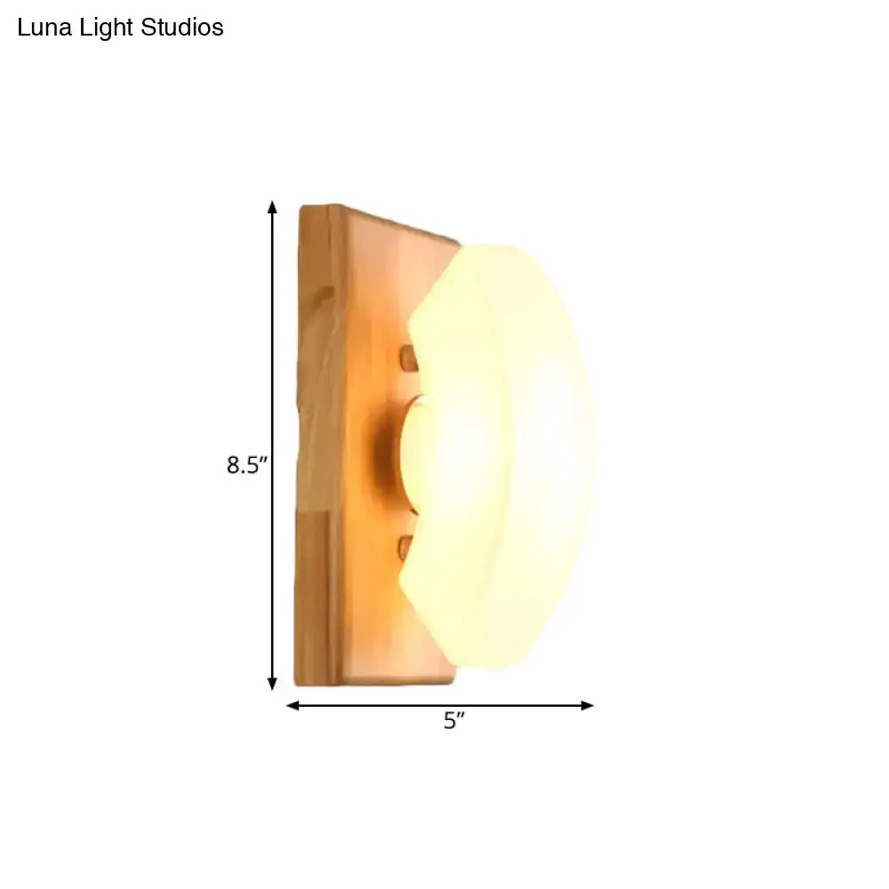 Nordic wood and frosted white glass wall light – bedroom sconce